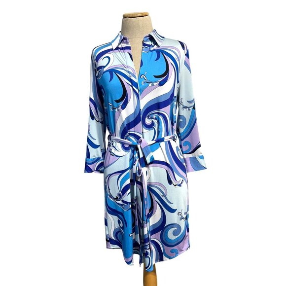 L'AGENCE  Womens Sz XS Addison Print Shirt Dress in Provence Blue/Lavender - Picture 14 of 14